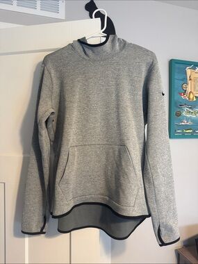 Nike Gray Pullover Hoodie with Kangaroo Pocket and Black Trim